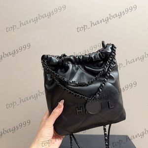 Luxury Designer Full Black Classic Quilted 22 Mini Shopping Shoulder Bags Coin Charm Round Strap Matelasse Chain Crossbody Handbag 17X19CM Designer Purse For Women