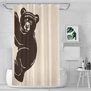 Duş perdeleri sevimli kahverengi tırmanma banyo ayı su geçirmez bölme perde komik ev dekor aksesuarları