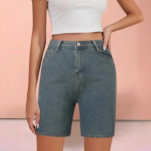 Jeans feminino shorts lavados sólidos para feminino cintura média calça leve calça de bolso zíper feminino feminina de rua de verão esticada de verão