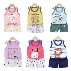 衣料品セット2024新しい夏の子供服セット男の子と女の子のノースリーブショーツチャイルドペンダントベビーベストセット子供衣類D240514