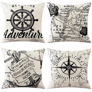 Travesseiro vintage de estilo simples tampa joga preto e branco Padrão de letra oceânica Decorativa Adorativa Passagem