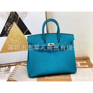 Hand-stitched Designer Tote Platinum Bag Portable Women's Bk25bk30epsom Leather Togo 7f Peacock Blue OB4I