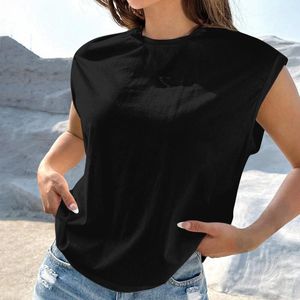 Kvinnors T-skjortor överdimensionerade t-shirt topp kvinnor ärmlös crewneck sommarstoppar halter nacke tank nyckelhål lös ropa de mujer