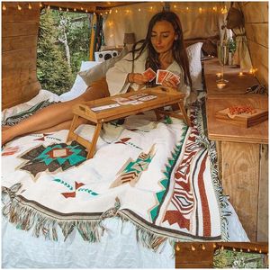 Filtar Tribal Indian Outdoor Rugs Cam Picnic Filt Boho Decorative Bed Plaid Soffa Mats Travel Rug Tassels Linen Drop Delivery Ho Dhs8m