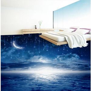 Papéis de parede 3d pvc piso wallpaper romântico noturno salão de fantasia de fantasia pintura de azulejos estereoscópicos