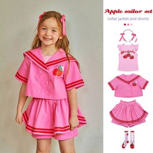 childrens Apple Bringed lexts 2024 Spring Summer Baby Girls T قمصان قصيرة بأكمام سراويل قصيرة