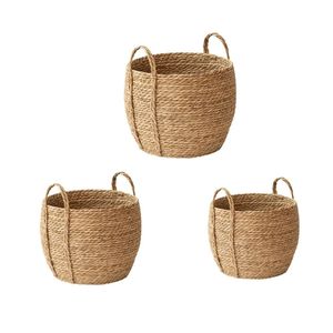 Rattan grass woven flower basket and plant pot used for floor standing storage garden 594C 240428