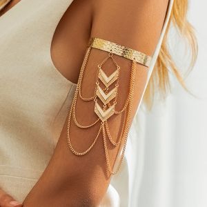 Vintage Punk Tassel Link Open Upper Arm Bracelet for Women Goth V Shape Pendant Adjustable Bangles Couple Jewelry Gift