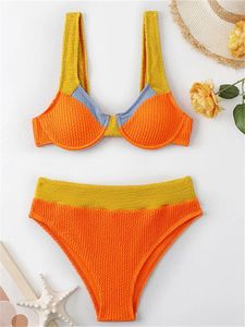 Menas de banho feminina Sexy Orange Contrast Bikini Conjunto 2024 Mulheres Push Up Under Arwire Swimsuit de maiô Corte