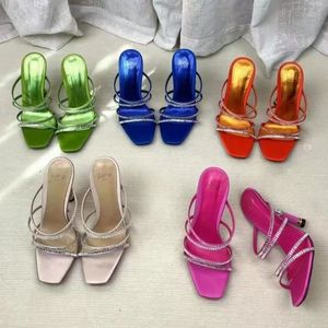 Alevi Milano High-Heeled Sandals Shoes Crystal-Spool 디자이너 파티 신발 신발 금속 원통형 힐 버클 럭셔리 섹시 패션 11cm 여성 하이힐 #048525
