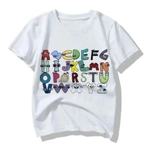 2024夏のファッションチャイルドアルファベットの伝承ハラジュクTシャツ男の子Tシャツ女の子服印刷漫画Tシャツキッズ服Y240514