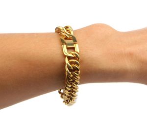Moda Mens Hip Hop Bracelets Jóias Gold Miami Chain Link Chain 12mm Bracelelet de aço inoxidável2911336