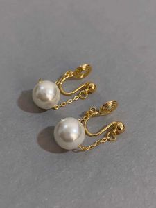 Stud vintage proste perłowe cewki cewki bezbolesne kolczyki dla kobiety bez przekłuwania wiszącego łańcucha kolczyki imprezowe biżuteria J240513