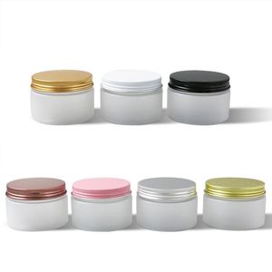 120 g leerer Frost Pet Cream Jar 4oz Make -up Plastikcremeflasche mit Aluminiumkappe Kosmetische Behälterverpackung EQFFs
