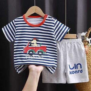 衣料品セット男の子Tシャツとショーツセットピュアコットンガールサマー服の男の子73-130cm高さ100％D240514