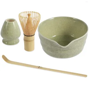 Teaware Sets 4ps Matcha Whisk Set Elegant Tea Reusable Making Kit With Ceramic Bowl Holder Bamboo