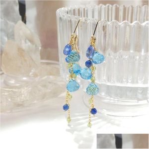 Dangle & Chandelier Earrings Lii Ji Kyanite Peridot With Blue Crystal 14K Gold Filled Natural Stone Handmade Jewelry Drop Delivery Dh8V1