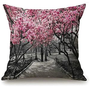 Blossoms di cuscini in Central Park Landscape Cherry Alberi della Foresta Spring Season Case decorativo DECORE DELLA CASA DELLA CASA 18x18 pollici