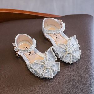 16 Years PU Leather Kids Girls Pearl Crystal Princess Shoes Wedding Dress Flat Dance 240426