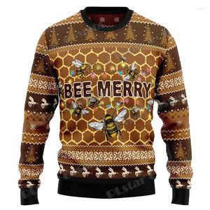 Men's Sweaters Fashion Winter Sweater Bee Merry Pattern 3D Printed Ugly Christmas Neutral Casual Warm Knitted Pullover M1006