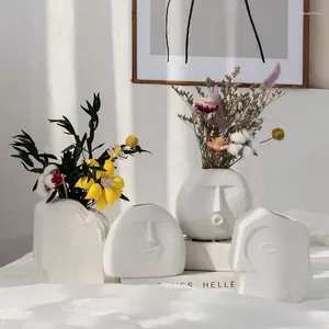 Vasen moderne Keramikblumenarrangements abstraktes Gesicht Vase getrocknete künstliche Topf Schlafzimmer Wohnzimmer Ornamente