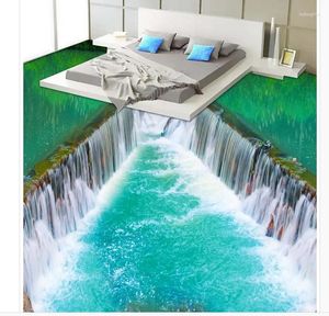 Tapeten 3D Tapete wasserdichte Bach Wasserfälle Badezimmer Schlafzimmer Fußboden PVC Selbstklebend