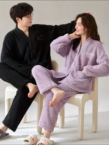 Çift Bak Pijama Odası Kış Kış Sıcak Uykum giysisi büyük boyutlu pijamalar erkek kadın set Kore tarzı iki parça gece elbise romantik 240428