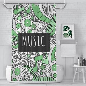 Cortinas de chuveiro Notas de música verde Tecido impermeável Decoração de banheiro engraçado com ganchos Acessórios domésticos