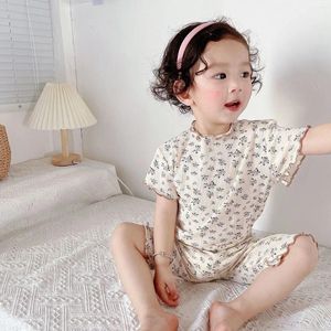 衣類セットベビーガールズの服セット花柄の眠っているパジャマカジュアル幼児幼児韓国の子供夏の屋外ウェアコスチューム1〜4歳