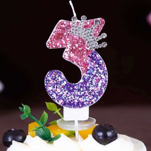 5Pcs Candles 1PC Sparkling Digital Birthday Candle Princess Crown Themed Cake Candle Birthday Party Weddiny Gatherings Cake Topper Decoration