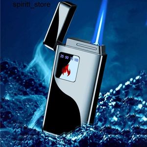 Lighters Electric Blue Flame Ice Plating Digital Display Power Supply Touch Sensor Windproof Spray Cigar Flashlight No Gas S24513 S2451317