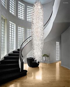 Chandeliers European Style Hand Blown Glass Classic Pure White Long Pillar Lightings For Staircase Lobby El Villa Wedding