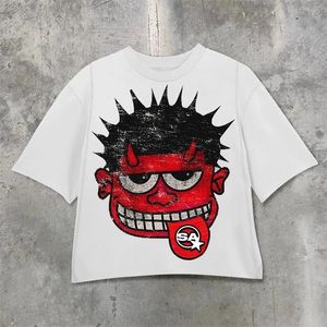 Harajuku High StreetカップルグラフィックY2Kトップ漫画デーモングラフィックTシャツプリント特大のゴシックストリートウェアゴスメンズ240511