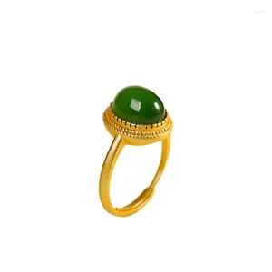 Klusterringar verkliga S925 sterling silver guld pläterad inlagd jasper äggnudlar mode enkel kvinnors öppna ring