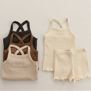 Zestawy odzieży Letnie Zestaw ubrania dla niemowląt Ciągły kolor Elastyczne męskie Zestaw Męski Zestaw nowonarodzony i dziewczęcy spodnie D240514