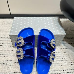 DD Slipers Slippers Rhinestone Fiftle Slippers Women Metal Chain Sandals Platform Slide com caixa KKSFE3