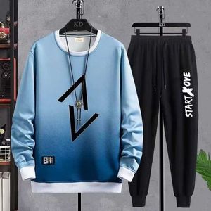 Men's Tracksuits Spring Autumn Mens Sets Hip Hop Long slve Print T Shirts+Solid color jogger Casual Pants Fashion 2 for Sets Men Clothing Sets Y240508