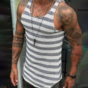 Ny modestripe män stickade ärmlösa sportstickade tank top M514 29