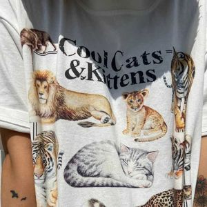 メンズTシャツクールな猫と子猫ビンテージTシャツの女性ゆるんだ短いslveかわいいネコTシャツヒッピー面白いTシャツグランジ美学T240510