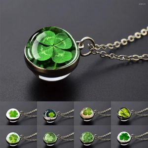 Pendant Necklaces Lucky Clover Double Sided Glass Ball Zinc Alloy Necklace Jewelry Birthday Gift