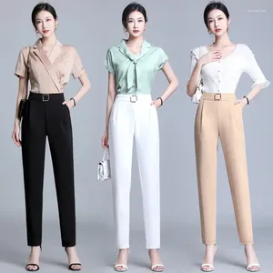 Kvinnor Pants Fashion Women Korean Streetwear Stylish Byxor Solid Elastic Midje Casual 2024 Spring Summer Long L301