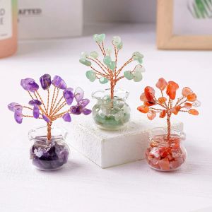 Chakra Natural Gemstone Mini Crystal Gravel Lucky Tree Rose Quartz Amethyst Healing Stones Children's Gift Home Ornaments