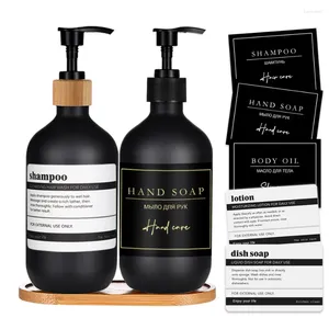 Sıvı Sabun Dispenser 500ml Mat Siyah Şişe Şampuan Saç Kremi Gövde Yıkanabilir Besleme El El Su geçirmez Sticker