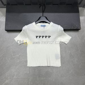 Kort ärmstickor Top Women Letter Jacquard Knitwear Crew Neck Sticked Tops Spring Summer Knitwears