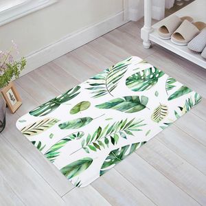 Tapetes folhas tropicais de palmeira verde planta piso branco tape de cozinha decoração de quarto carpete home entrada capacho de banheiro banheiro de porta de banheiro