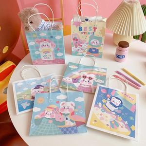 Storage Bags Kawaii Cartoon Bear Paper Bag With Handles Cute Clothing Shopping Gift Packaging Case Party Accessories