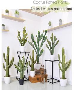 Decorative Flowers Wreaths PU Simulation Cactus Potted Landscape Home Store Decoracion Tropical Desert Artificial Faux Plants Gr8961206