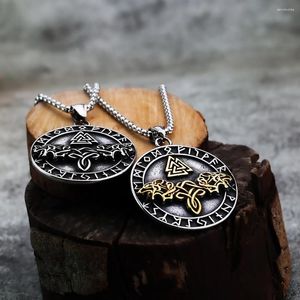 Collane a sospensione in stile europeo e americano norvegese vichingo di moda personalizzato in runica rotonda regalo per le vacanze titanium acciaio gioiello