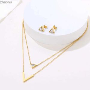 Earrings Necklace Luxury elegant exquisite geometric pendant charm chain Korean fashion necklace womens stainless steel jewelry set XW