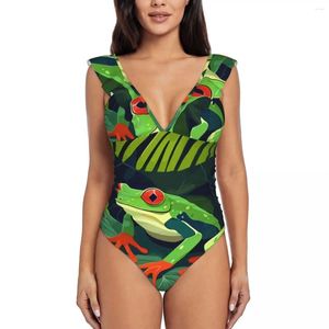 Donne da bagno femminile Donne da bagno un pezzo da nuoto carino green rana nuoto bikini Push up up monokini sexy bambola costume da bagno